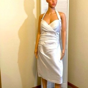 Bill Levkoff Size 12 white short sweetheart satin halter dress NWT
